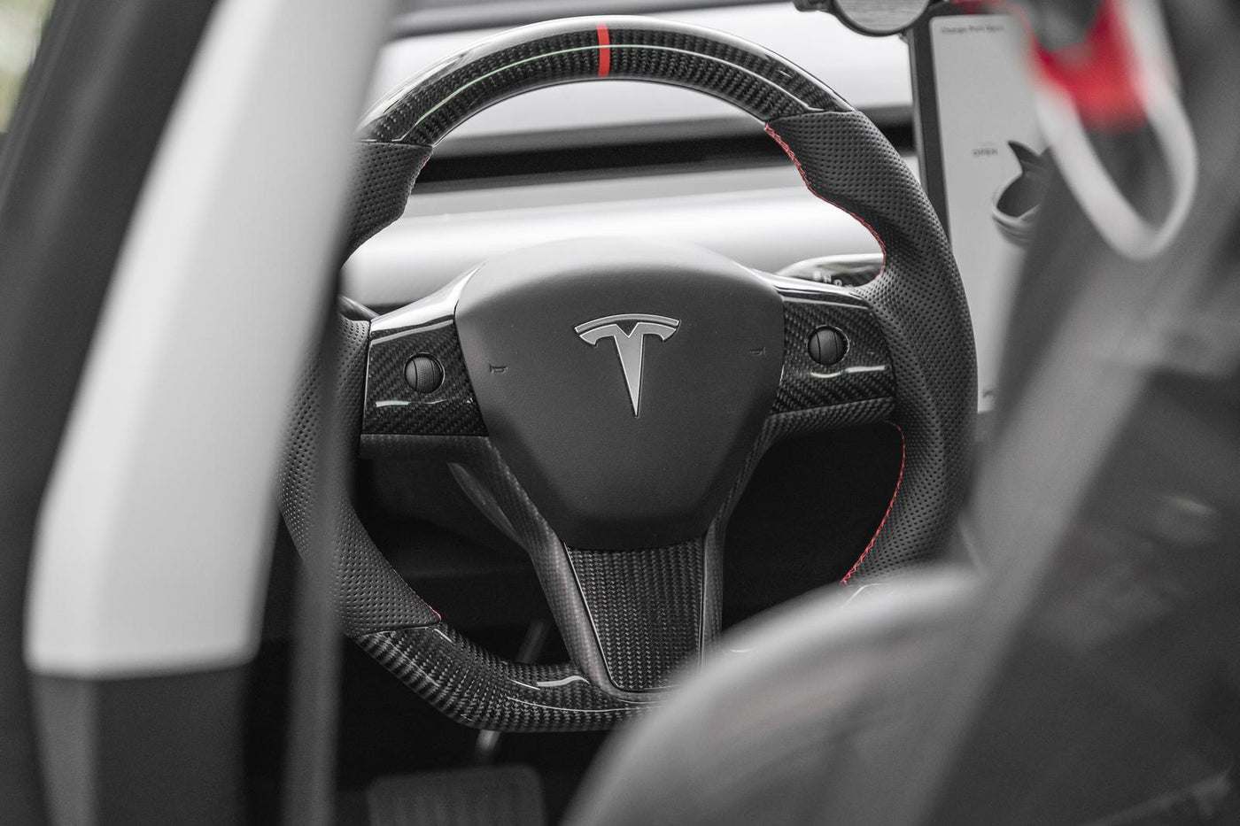 Für Tesla Lenkradabdeckung für Tesla Model 3 Model Y Model S Schwarz Rot  Kohlefaser Leder Anti-Pelz-Sportlenkrad