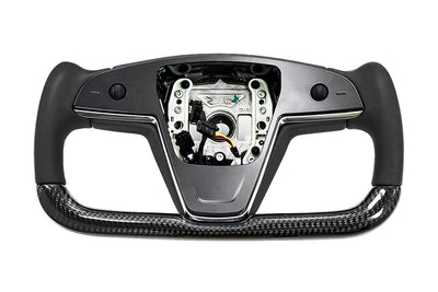 Custom Dry Carbon Fiber Yoke Steering Wheel Replacement for Model S Or Plaid 2021-2022 - PimpMyEV