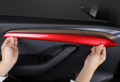 4PCs Red ABS Interior Dashboard & Door Trims Set For Tesla Model 3 2020-2023 - PimpMyEV