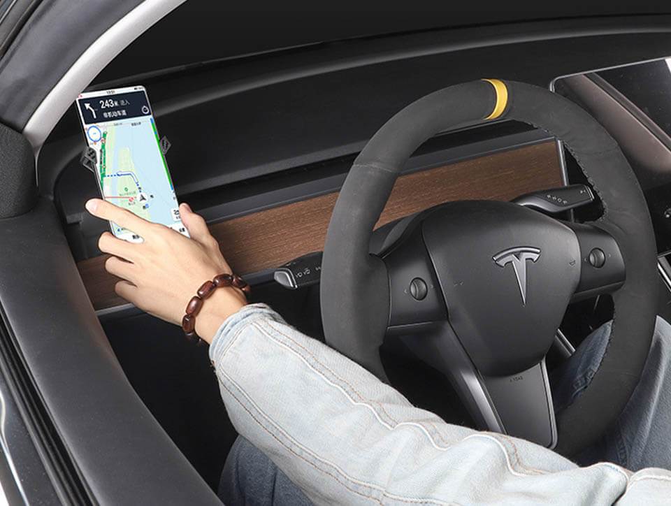 Handyhalterung im Kohlefaser-Stil für Tesla Model 3 (Linkslenker