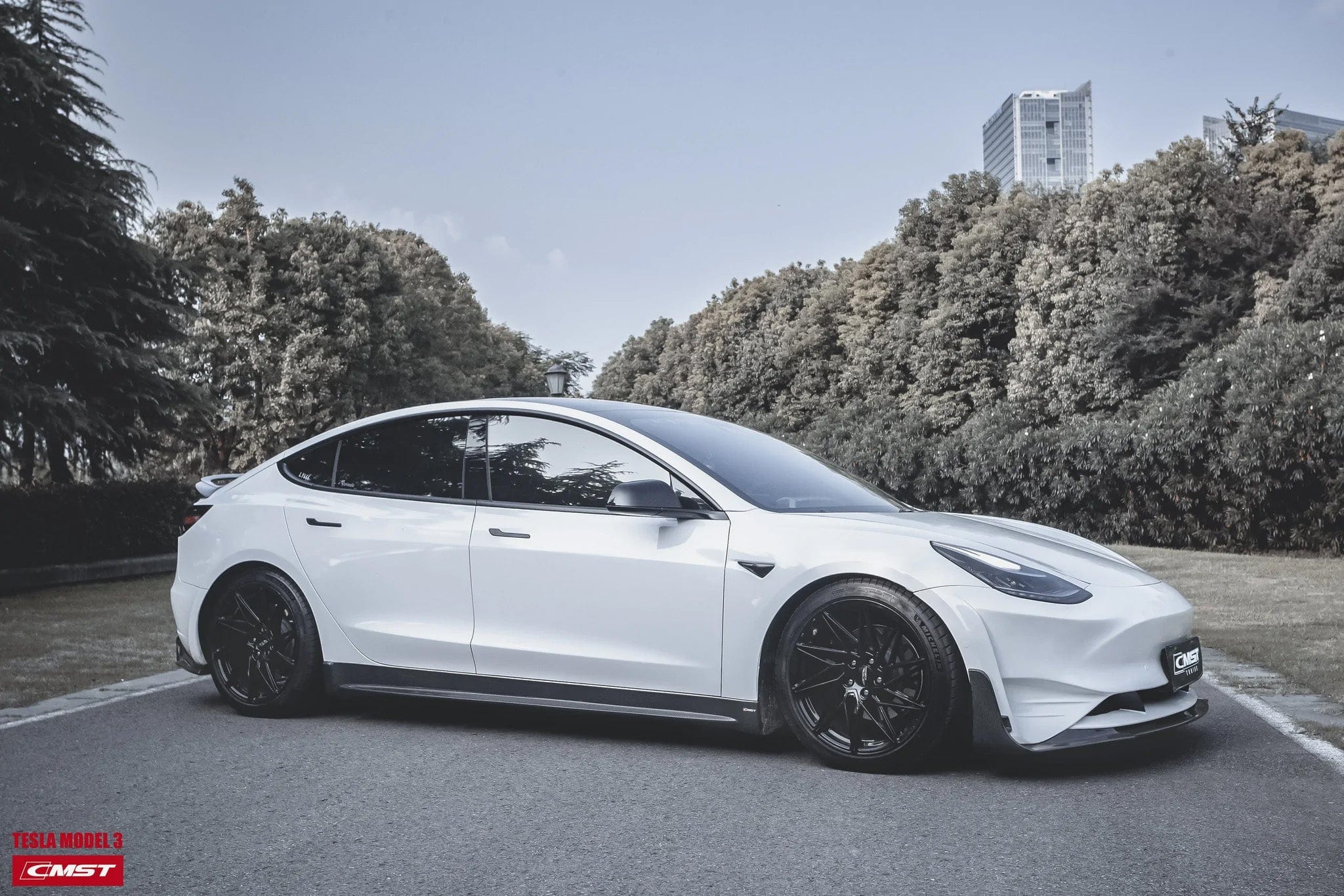 CMST Frontstoßstange aus echtem Kohlefaser für Tesla Model 3 2017-2023