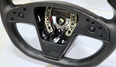 Genuine Gloss Carbon Fiber Yoke Steering Wheel Fascia for Model S 2021-2023 (PLAID) - PimpMyEV