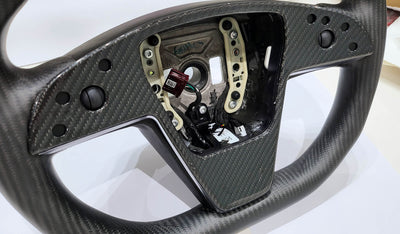 Genuine Gloss Carbon Fiber Yoke Steering Wheel Fascia for Model X 2021-2023 (PLAID) - PimpMyEV
