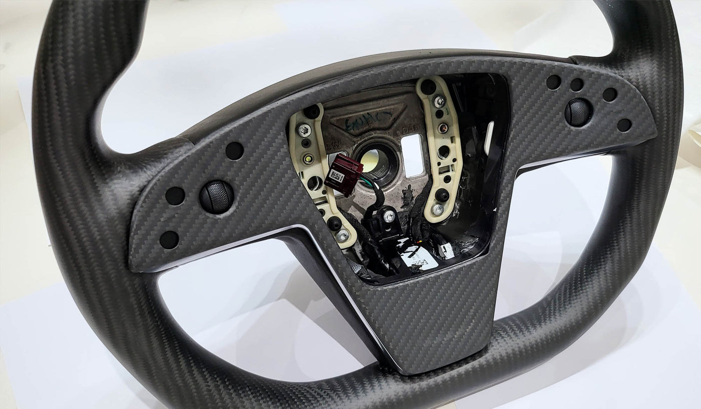 Genuine Matte Carbon Fiber Yoke Steering Wheel Fascia for Model S 2021-2023 (PLAID) - PimpMyEV