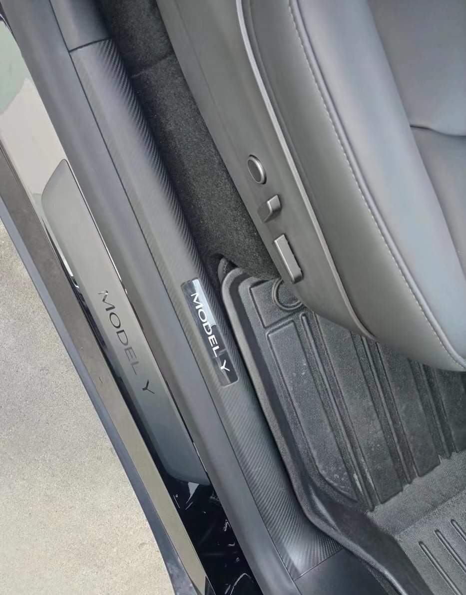 Carbon Fiber Style Door Trim Sill Protectors For Tesla Model Y 2020-2023