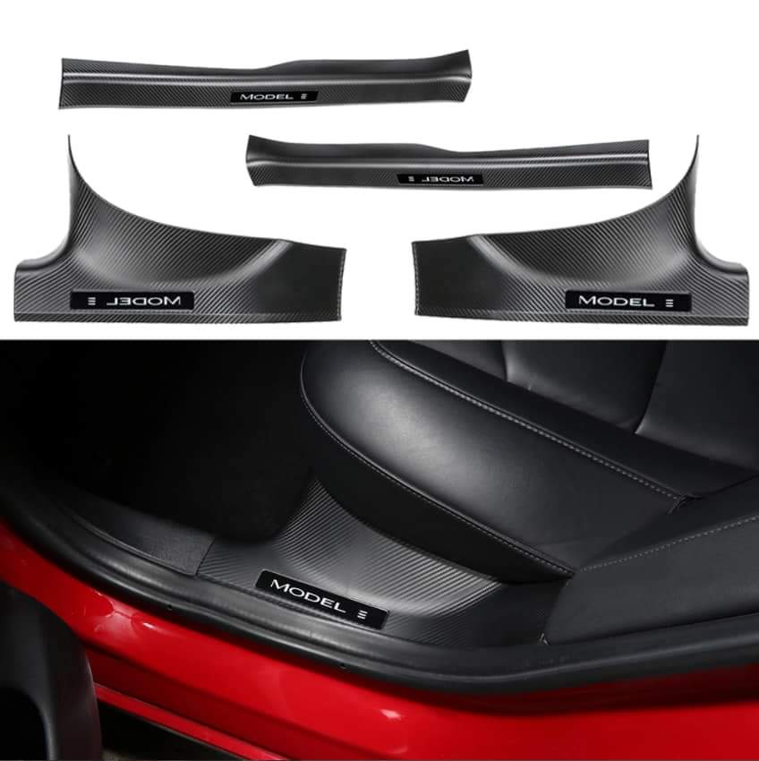 4PCs Genuine Gloss Forged Carbon Fiber Scuff Plates / Door Sill Covers for  Tesla Model 3 2017-2023