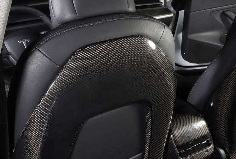 Genuine Carbon Fiber Seat Open Back Protectors for Model 3 (Gloss) - PimpMyEV