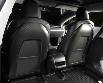 Genuine Carbon Fiber Seat Open Back Protectors for Model 3 (Matte) - PimpMyEV