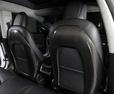 Genuine Carbon Fiber Seat Open Back Protectors for Model Y (Gloss) - PimpMyEV