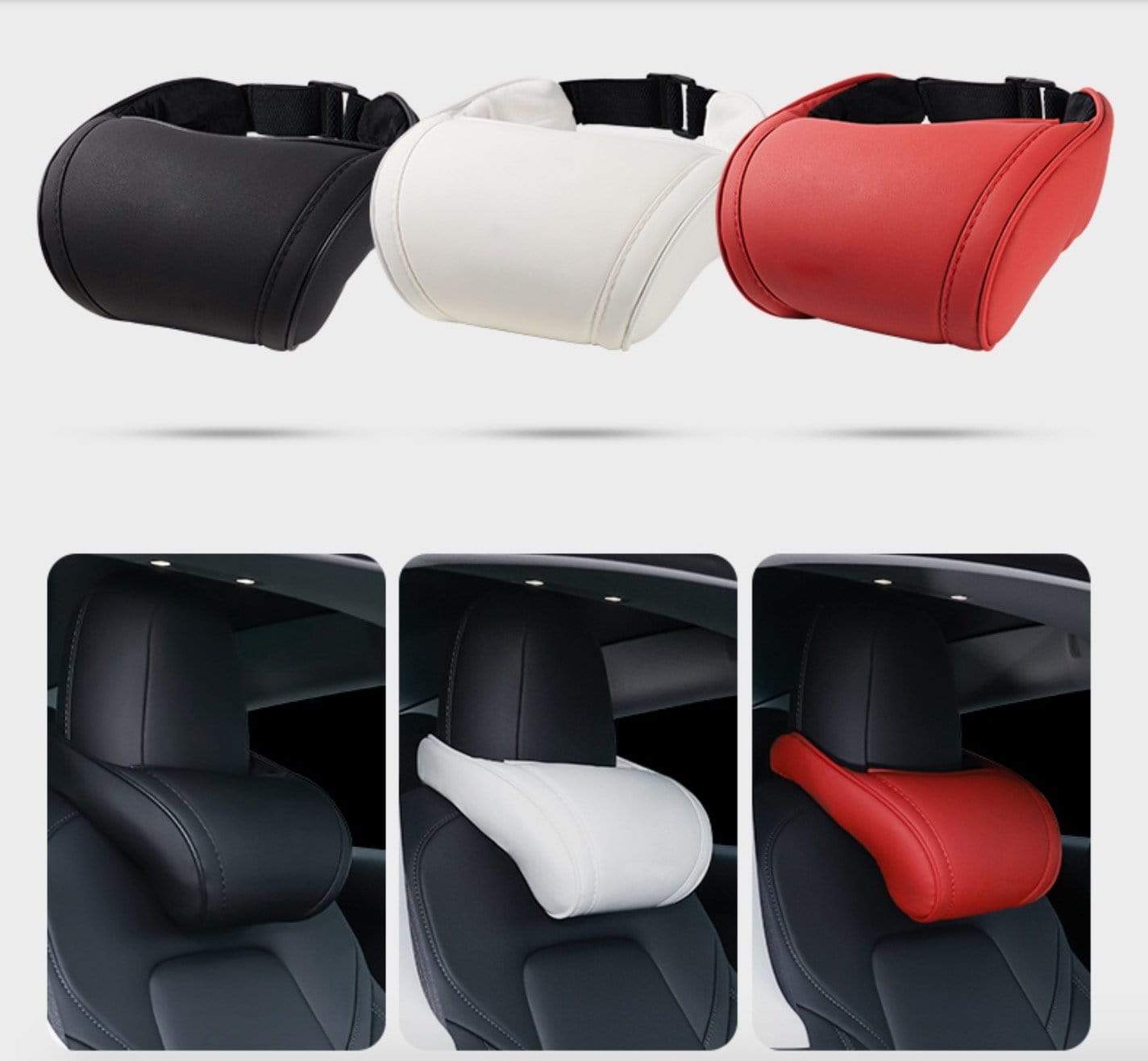 Tesla Model S, 3, X, Y Headrest Neck Pillow, Adjustable, White