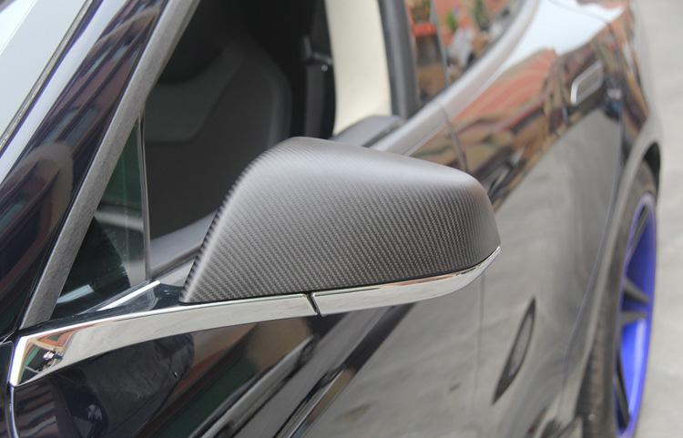 2PCs Genuine Carbon Fiber Side Mirror Covers for Model S (Matte) - PimpMyEV