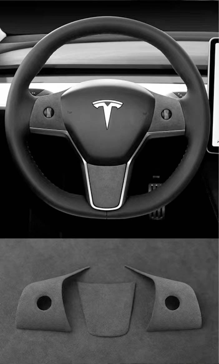 Tesla Lenkrad Model 3 Abgeflacht NEU Kombibezug Alcantara 12 Uhr Markierung  rot naht schwarz