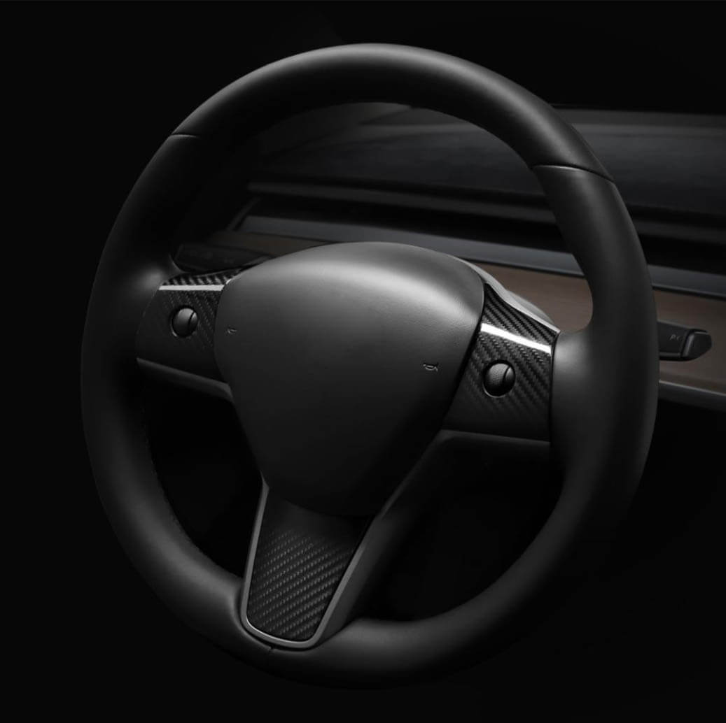 3Pcs Genuine Carbon Fiber Steering Wheel Fascia for Model 3 (Gloss) - PimpMyEV