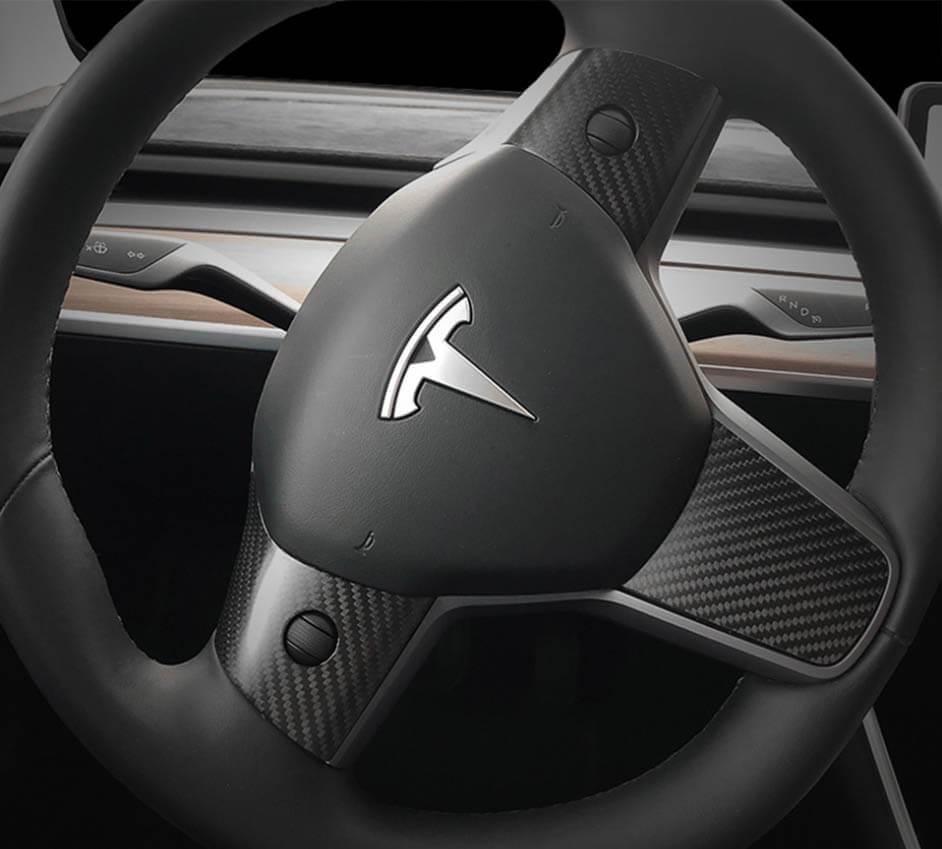 3Pcs Genuine Carbon Fiber Steering Wheel Fascia for Model 3 (Matte) - PimpMyEV