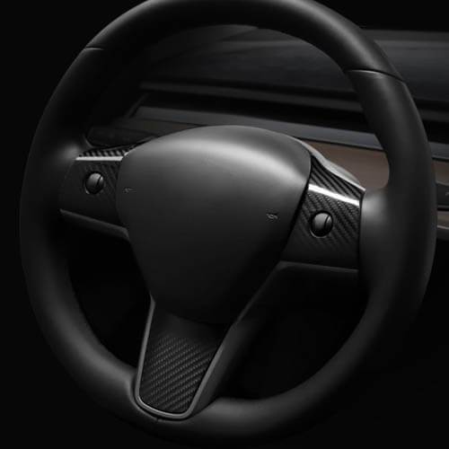 3Pcs Genuine Carbon Fiber Steering Wheel Fascia for Model Y (Gloss) - PimpMyEV