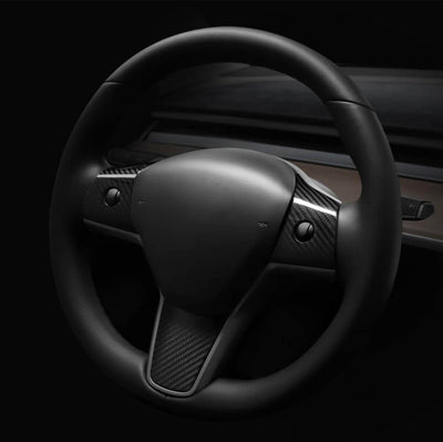 3Pcs Genuine Carbon Fiber Steering Wheel Fascia for Model Y (Gloss) - PimpMyEV