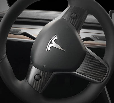 3Pcs Genuine Carbon Fiber Steering Wheel Fascia for Model Y (Matte) - PimpMyEV