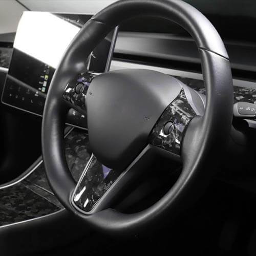 3Pcs Genuine Forged Carbon Fiber Steering Wheel Fascia for Model 3 (Gloss) - PimpMyEV