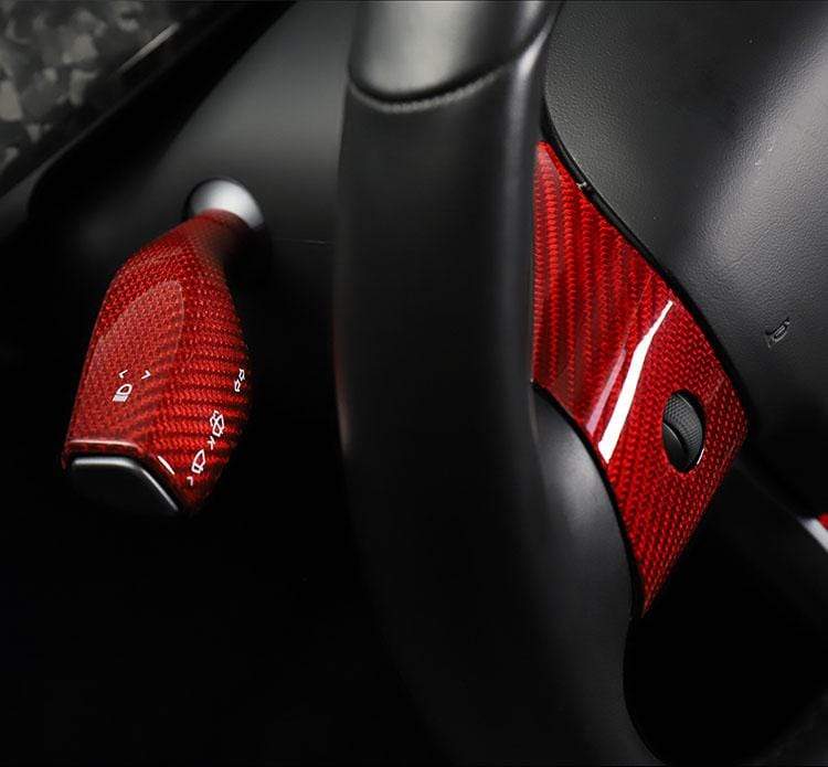 3Pcs Genuine Red Carbon Fiber Steering Wheel Fascia for Model 3 (Gloss) 2017-2021 - PimpMyEV