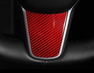 3Pcs Genuine Red Carbon Fiber Steering Wheel Fascia for Model 3 (Gloss) 2017-2021 - PimpMyEV