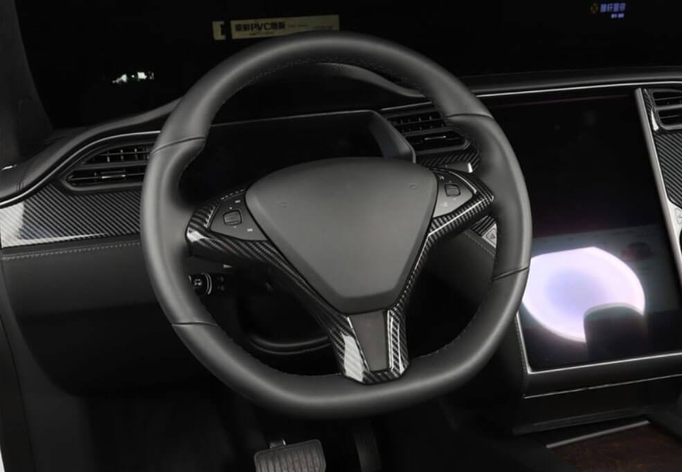Carbon Fiber Style Steering Wheel Fascia for Model X - PimpMyEV