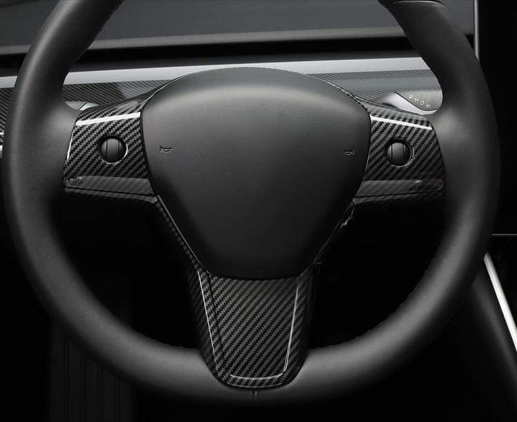 Carbon Fiber Style Steering Wheel Fascia for Tesla Model Y - PimpMyEV