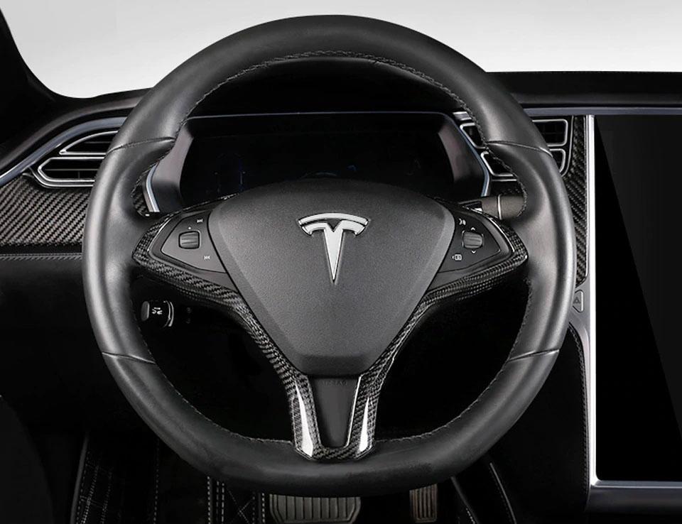Genuine Carbon Fiber Steering Wheel Fascia for Model X (Gloss) - PimpMyEV