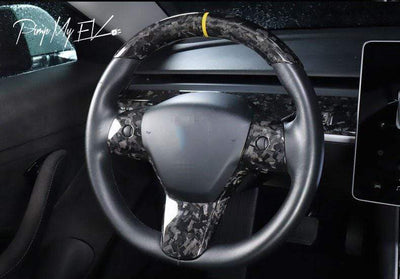 Genuine Carbon Fiber Top Steering Wheel Fascia for Model 3 (Various Options) - PimpMyEV