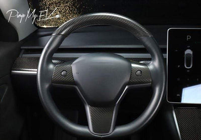 Genuine Carbon Fiber Top Steering Wheel Fascia for Model 3 (Various Options) - PimpMyEV