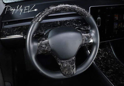 Genuine Carbon Fiber Top Steering Wheel Fascia for Model Y (Various Options) - PimpMyEV