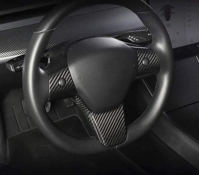 Single Piece Genuine Carbon Fiber Steering Wheel Fascia for Model 3 (Gloss) 2017-2021 - PimpMyEV