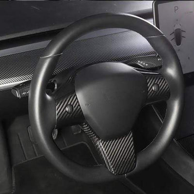 Single Piece Genuine Carbon Fiber Steering Wheel Fascia for Model 3 (Gloss) 2017-2021 - PimpMyEV