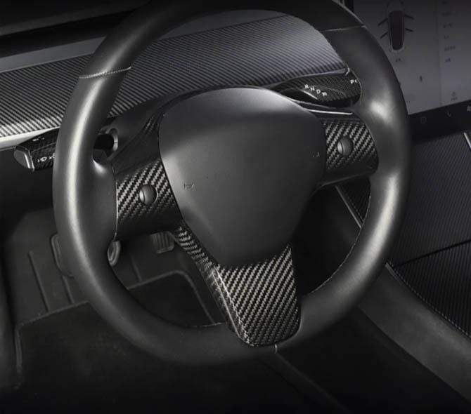 Single Piece Genuine Carbon Fiber Steering Wheel Fascia for Model Y (Gloss) 2020-2021 - PimpMyEV
