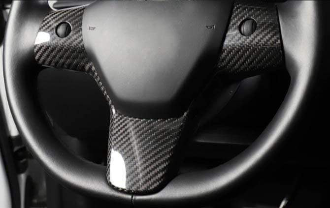 Single Piece Genuine Carbon Fiber Steering Wheel Fascia for Model Y (Gloss) 2020-2021 - PimpMyEV