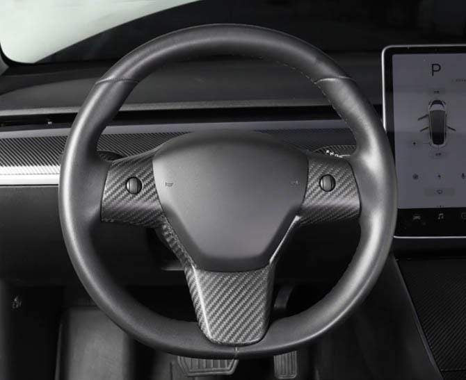 Single Piece Genuine Carbon Fiber Steering Wheel Fascia for Model Y (Matte) 2020-2021 - PimpMyEV