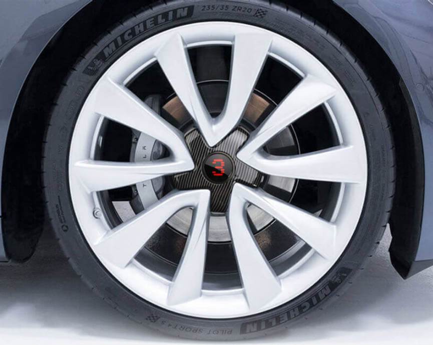 Carbon Fiber Style Claw Center Wheel Caps 57mm Crown for Model 3 - PimpMyEV