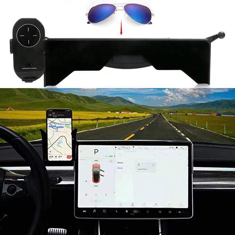 Motorized Mobile Wireless Charging Cell Phone Holder with Sunglasses Storage for Model 3 & Y 2017-2021 - PimpMyEV